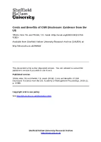 Costs and Benefits of CSR Disclosure: Evidence from the US TRAN, Hien Thi and PHAM, T.S