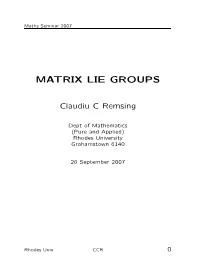 Matrix Lie Groups