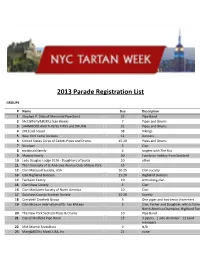 2013 Parade Registration List