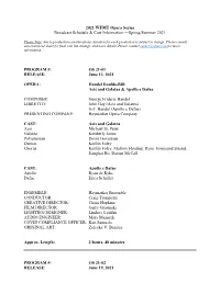 2021 WFMT Opera Series Broadcast Schedule & Cast Information —Spring/Summer 2021