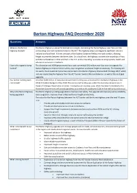 Barton Highway FAQ December 2020
