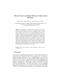 Effect of Camera and Object Motion on Visual Load in 3D Games