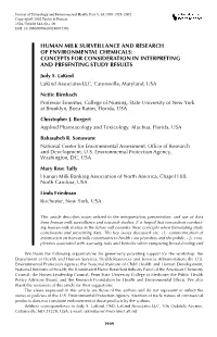 Human Milk Surveillance and Research of Environmental Chemicals: Concepts for Consideration in Interpreting and Presenting Study Results
