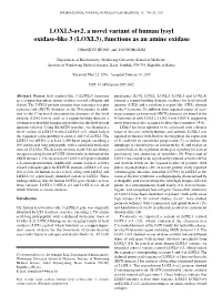 LOXL3-Sv2, a Novel Variant of Human Lysyl Oxidase-Like 3 (LOXL3), Functions As an Amine Oxidase