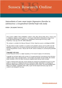 Predicting the Incidence of Early-Onset MDD: a Prospective Familial High-Risk Study