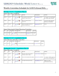 SAMLN19 Schedule: Week 5 (Feb 4-9) 2-7-19