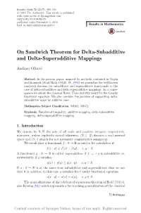 On Sandwich Theorem for Delta-Subadditive and Delta-Superadditive Mappings