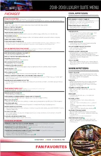 2019 Luxury Suite Menu