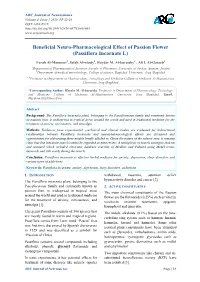 Beneficial Neuro-Pharmacological Effect of Passion Flower (Passiflora Incarnate L)