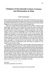 Glimpses of Seventeenth Century Currency and Mensuration in Siam