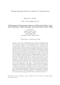 Mathematical Instruments Between Material Artifacts and Ideal Machines: Their Scientiﬁc and Social Role Before 1950