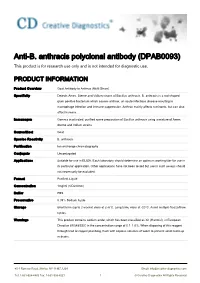 Anti-B. Anthracis Polyclonal Antibody (DPAB0093) This Product Is for Research Use Only and Is Not Intended for Diagnostic Use