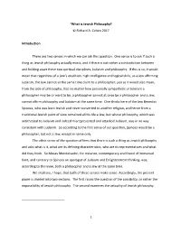 1What Is Jewish Philosophy? © Richard A. Cohen 2017 Introduction