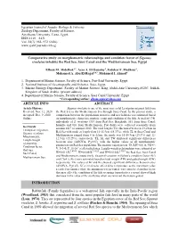 Comparative Study on Morphometric Relationships and Condition Factor of Siganus Rivulatus Inhabits the Red Sea, Suez Canal and the Mediterranean Sea, Egypt