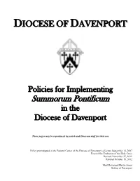 Implementing Summorum Pontificum in the Diocese of Davenport