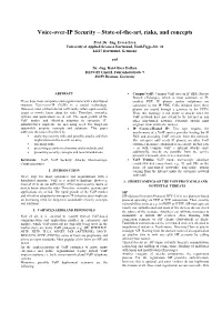 Voice-Over-IP Security – State-Of-The-Art, Risks, and Concepts