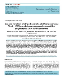 Genetic Variation of Striped Snakehead (Channa Striatus Bloch, 1793) Populations Using Random Amplified Polymorphic DNA (RAPD) Markers
