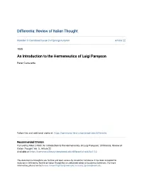 An Introduction to the Hermeneutics of Luigi Pareyson