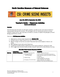 CSI Teacher's Guide--Units Outline Draft