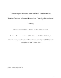 Thermodynamic and Mechanical Properties of Rutherfordine Mineral Were Studied by Means of First Principle Calculations Based on Density Functional Theory