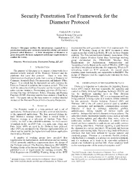 Security Penetration Test Framework for the Diameter Protocol