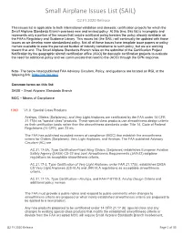 Small Airplane Issues List ( SAIL ), Q2 FY 2020 Release