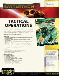 TACTICAL OPERATIONS Tactical Operations Is the One-Source Reference for Advanced Rules That Apply to On-World Operations