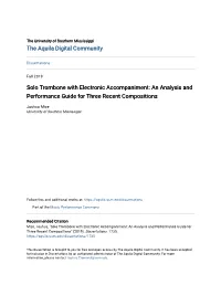 Solo Trombone with Electronic Accompaniment: an Analysis and Performance Guide for Three Recent Compositions
