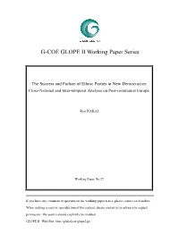 The Success and Failure of Ethnic Parties in New Democracies: Cross-National and Inter-Temporal Analysis on Post-Communist Europe