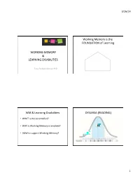 WORKING MEMORY & LEARNING DISABILITIES Working Memory Is