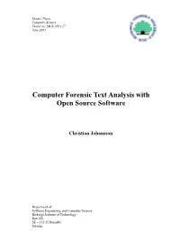 Computer Forensic Text Analysis with Open Source Software