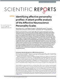 Identifying Affective Personality Profiles: a Latent Profile Analysis of the Affective Neuroscience Personality Scales