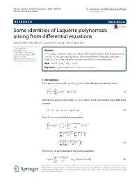 Some Identities of Laguerre Polynomials Arising from Differential Equations Taekyun Kim1,2,Daesankim3, Kyung-Won Hwang4* Andjongjinseo5
