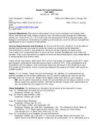 Greek Art and Architecture Fall 2001 Course No.: ART 265