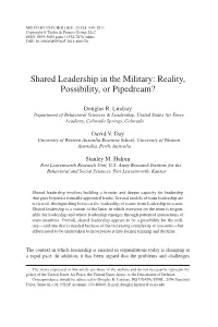 Shared Leadership in the Military: Reality, Possibility, Or Pipedream?