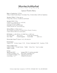 Special Events Menu