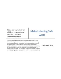 Noise Exposure Limit for Children in Recreational Settings: Review of Available Evidence