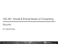 CIS 381: Social & Ethical Issues of Computing