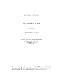 Nber Working Paper Series Implicit Contracts