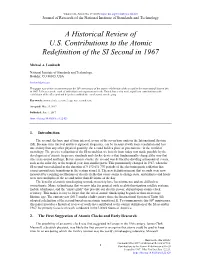 A Historical Review of U.S. Contributions to the Atomic Redefinition of the SI Second in 1967