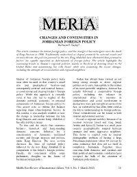 CHANGES and CONTINUITIES in JORDANIAN FOREIGN POLICY by Brent E