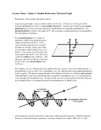 Lecture Notes - Optics 3: Double Refraction, Polarized Light