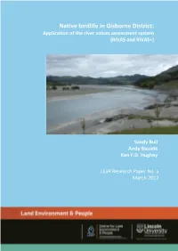 Native Birdlife in Gisborne District: Application of the River Values Assessment System
