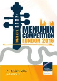 17 April 2016 in Summary the Menuhin Competition London 2016 in Numbers