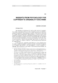Insights from Psychology for Copyright's Originality
