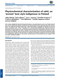 Physicochemical Characterization of Sahti, an 'Ancient' Beer Style