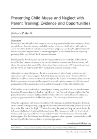 Preventing Child Abuse and Neglect with Parent Training: Evidence and Opportunities