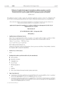 Publication of an Application for Approval of Amendments, Which Are