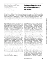 Performer Experience on a Continuous Keyboard Instrument