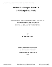 Status Marking in Tamil: a Sociolinguistic Study